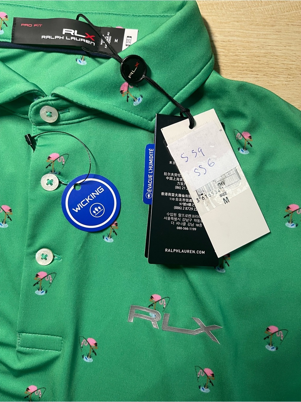 RLX Ralph Lauren Men Green Flamingo Fishing Print Golf Polo Shirt M NEW - Picture 10 of 14